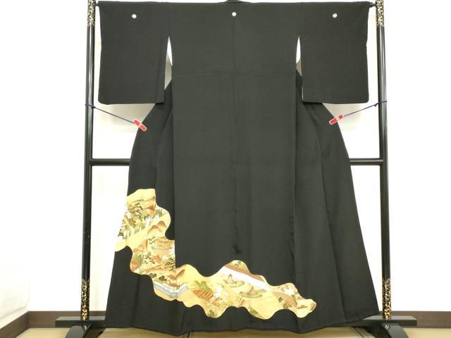平和屋着物■豪華黒留袖　駒刺繍　風景文　金彩　正絹　逸品　DABC4547cd