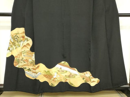 平和屋着物■豪華黒留袖　駒刺繍　風景文　金彩　正絹　逸品　DABC4547cd