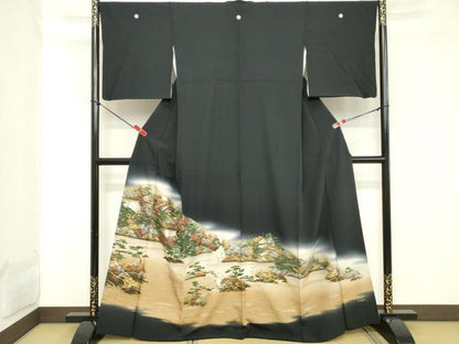 平和屋着物■豪華黒留袖　風景文　暈し染め　金銀彩　正絹　逸品　DABC4548cd