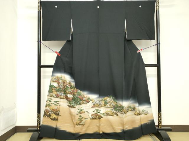 平和屋着物■豪華黒留袖　風景文　暈し染め　金銀彩　正絹　逸品　DABC4548cd
