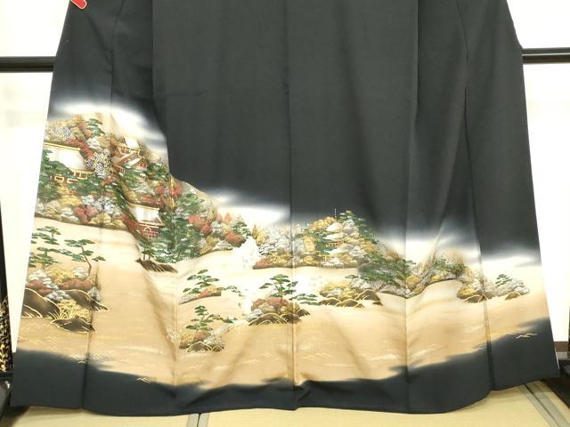 平和屋着物■豪華黒留袖　風景文　暈し染め　金銀彩　正絹　逸品　DABC4548cd