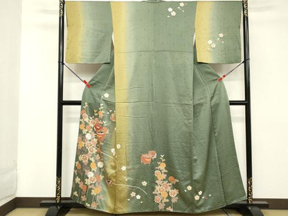 平和屋着物■訪問着 駒刺繍 糸巻花文 暈し染め 金彩 正絹 逸品 DABC4581cd
