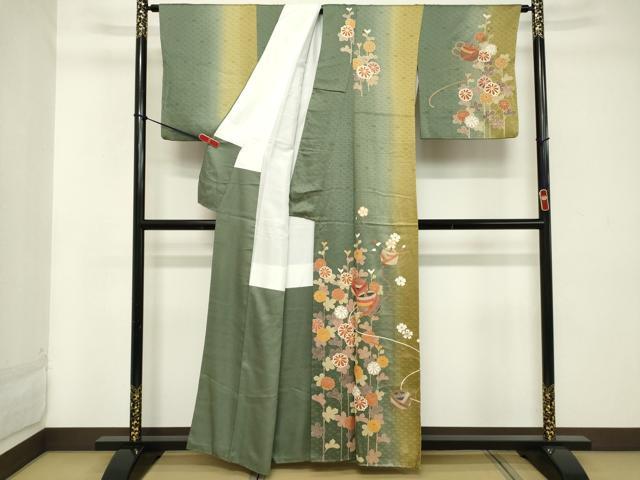 平和屋着物■訪問着 駒刺繍 糸巻花文 暈し染め 金彩 正絹 逸品 DABC4581cd