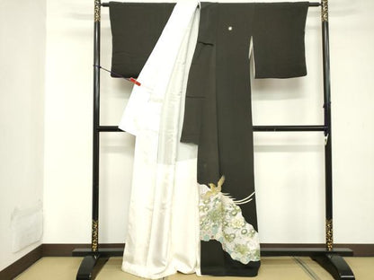 平和屋着物■豪華黒留袖　刺繍　吉祥花鳥文　金銀彩　正絹　逸品　DABC4576cd