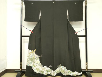平和屋着物■豪華黒留袖　刺繍　吉祥花鳥文　金銀彩　正絹　逸品　DABC4576cd