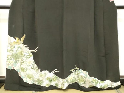 平和屋着物■豪華黒留袖　刺繍　吉祥花鳥文　金銀彩　正絹　逸品　DABC4576cd