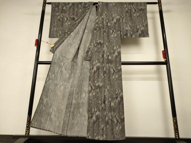 平和屋着物＊夏物 小紋 縦絽 草葉文 高島屋扱い 正絹 逸品 AABF6886jd