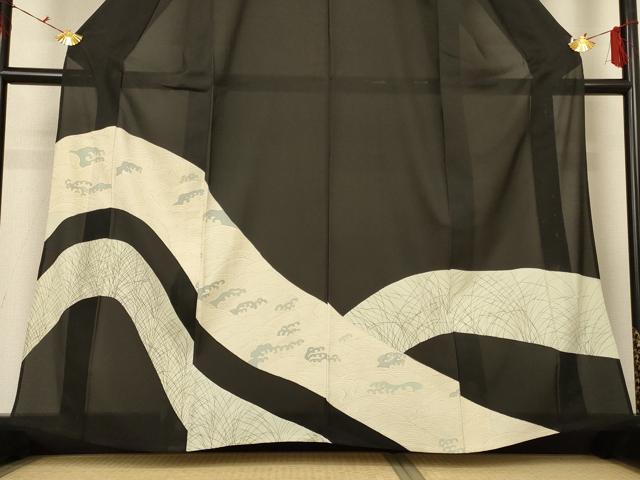 平和屋着物＊夏物 訪問着 絽 手描き 立波草葉文 正絹 逸品 AABF6908jd