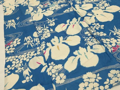 平和屋着物＊夏物 アンティーク 大正ロマン 絽 小紋 駒刺繍 流水草花文 正絹 逸品 AABF6891jd