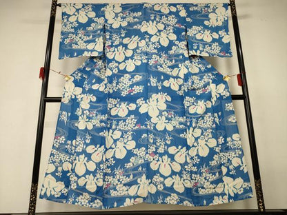 平和屋着物＊夏物 アンティーク 大正ロマン 絽 小紋 駒刺繍 流水草花文 正絹 逸品 AABF6891jd