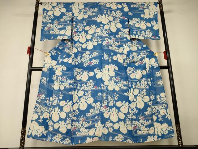 平和屋着物＊夏物 アンティーク 大正ロマン 絽 小紋 駒刺繍 流水草花文 正絹 逸品 AABF6891jd
