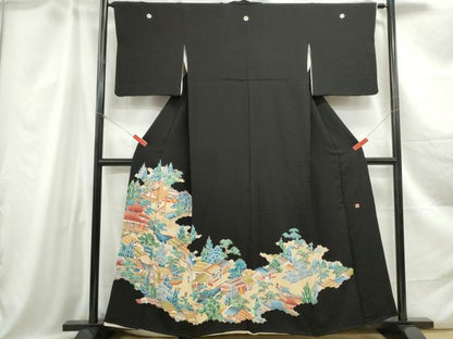 平和屋着物■豪華黒留袖　作家物　人物風景文　正絹　逸品　DABC0698qa