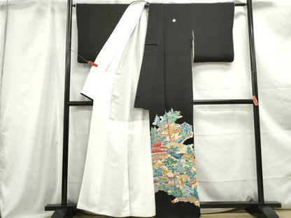 平和屋着物■豪華黒留袖　作家物　人物風景文　正絹　逸品　DABC0698qa