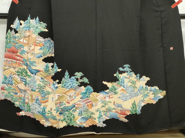 平和屋着物■豪華黒留袖　作家物　人物風景文　正絹　逸品　DABC0698qa