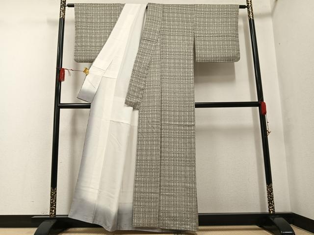 平和屋着物●上質な小紋　紬地　格子　正絹　逸品　AABF8789ph