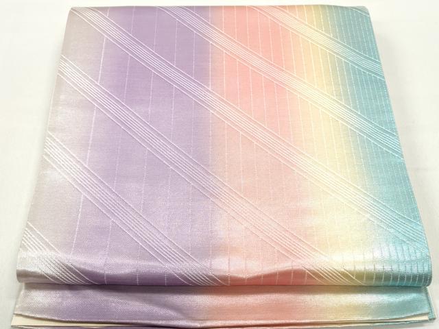 平和屋着物◎西陣　六通柄袋帯　斜縞　ラメ糸　証紙付き　正絹　逸品　DABC0789qa