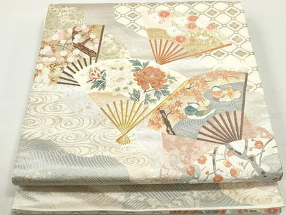 平和屋着物◎太鼓柄袋帯　新六通優都里　金銀糸　正絹　逸品　DABC0786qa