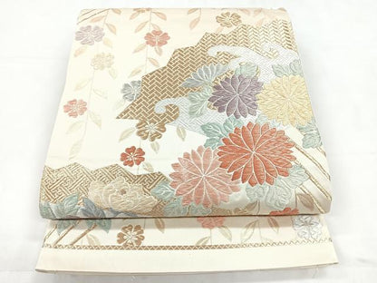 平和屋着物◎六通柄袋帯 草花文 金銀糸 正絹 逸品 CABC1866nb