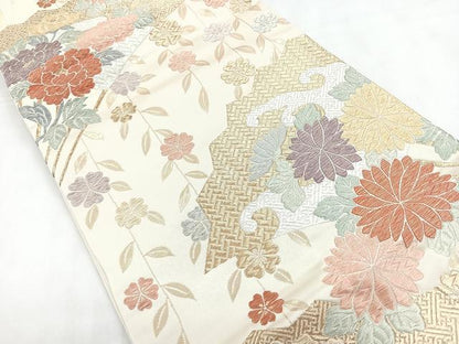 平和屋着物◎六通柄袋帯 草花文 金銀糸 正絹 逸品 CABC1866nb