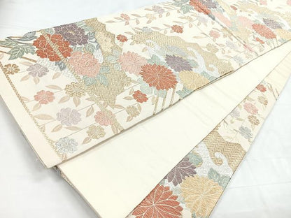 平和屋着物◎六通柄袋帯 草花文 金銀糸 正絹 逸品 CABC1866nb