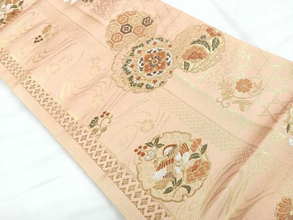 平和屋着物◎六通柄袋帯 雪輪花鳥文 金銀糸 正絹 逸品 CABC1918nb