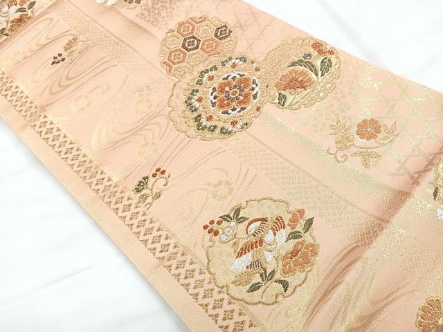 平和屋着物◎六通柄袋帯 雪輪花鳥文 金銀糸 正絹 逸品 CABC1918nb