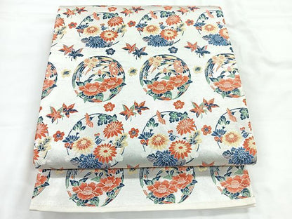平和屋着物◎六通柄袋帯 花丸文 銀糸 正絹 逸品 CABC1931nb