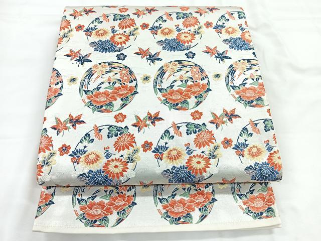 平和屋着物◎六通柄袋帯 花丸文 銀糸 正絹 逸品 CABC1931nb