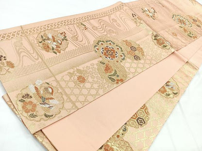 平和屋着物◎六通柄袋帯 雪輪花鳥文 金銀糸 正絹 逸品 CABC1918nb