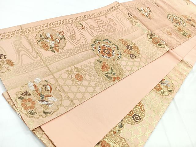 平和屋着物◎六通柄袋帯 雪輪花鳥文 金銀糸 正絹 逸品 CABC1918nb