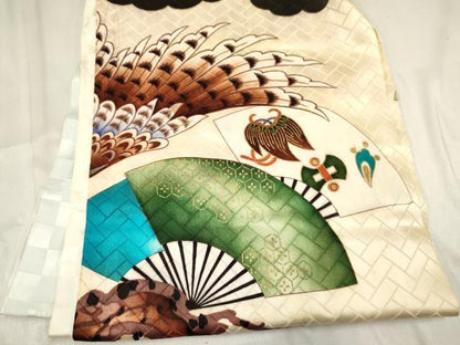 平和屋着物[]お宮参り　男の子　祝着　産着　初着　のしめ　刺繍　鷹　鷲　扇面宝尽くし文　金彩　逸品　DABA3907ma