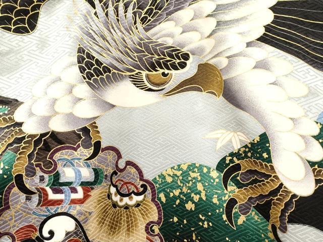 平和屋着物[]お宮参り　男の子　祝着　産着　初着　のしめ　鷹　鷲　兜　雪輪宝尽くし松文　暈し染め　金彩　逸品　未使用　DABA3911ma