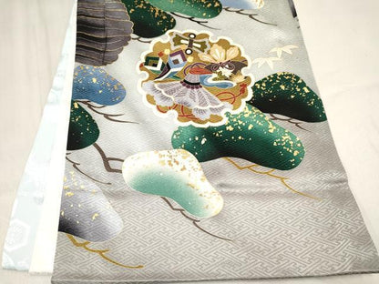 平和屋着物[]お宮参り　男の子　祝着　産着　初着　のしめ　鷹　鷲　兜　雪輪宝尽くし松文　暈し染め　金彩　逸品　未使用　DABA3911ma