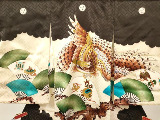 平和屋着物[]お宮参り　男の子　祝着　産着　初着　のしめ　刺繍　鷹　鷲　扇面宝尽くし文　金彩　逸品　DABA3907ma