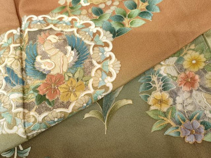 平和屋着物●訪問着 刺繍 鳳凰花丸文 暈し染め 金糸 金銀彩 正絹 逸品 未使用 AABF9137cs