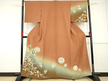 平和屋着物●訪問着 刺繍 鳳凰花丸文 暈し染め 金糸 金銀彩 正絹 逸品 未使用 AABF9137cs