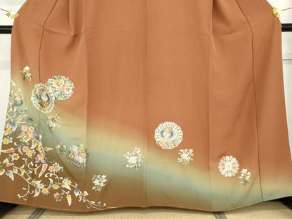 平和屋着物●訪問着 刺繍 鳳凰花丸文 暈し染め 金糸 金銀彩 正絹 逸品 未使用 AABF9137cs