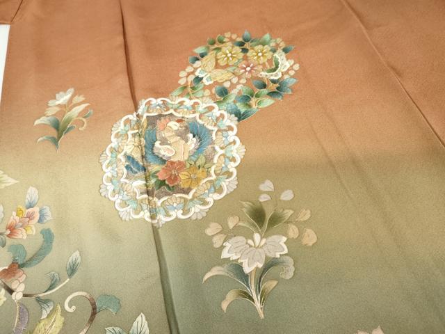 平和屋着物●訪問着 刺繍 鳳凰花丸文 暈し染め 金糸 金銀彩 正絹 逸品 未使用 AABF9137cs