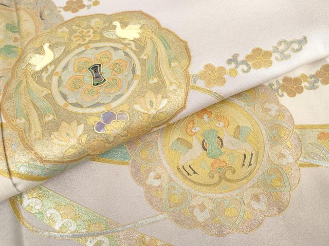平和屋着物●螺鈿作家 藤本隆士 訪問着 鏡裏花鳥文 暈し染め 金銀彩 正絹 逸品 AABG0285cs