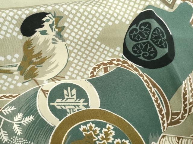 平和屋着物●男性 長襦袢 無双仕立て 瓢箪に雀 正絹 逸品 AABF9141cs