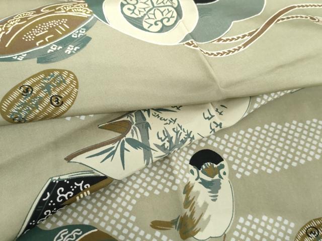 平和屋着物●男性 長襦袢 無双仕立て 瓢箪に雀 正絹 逸品 AABF9141cs