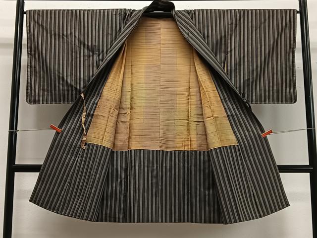 平和屋着物∞道中着　紬地　縞　ロング丈　正絹　逸品　未使用　CABC3161ua