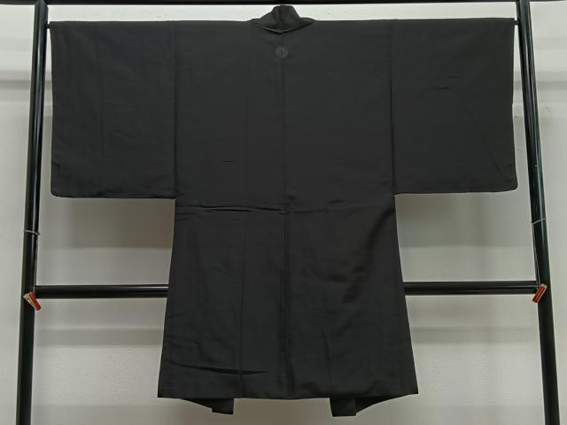 平和屋着物∞男性　長羽織　黒紋付　羽裏：花鳥文　正絹　逸品　CABC3170ua