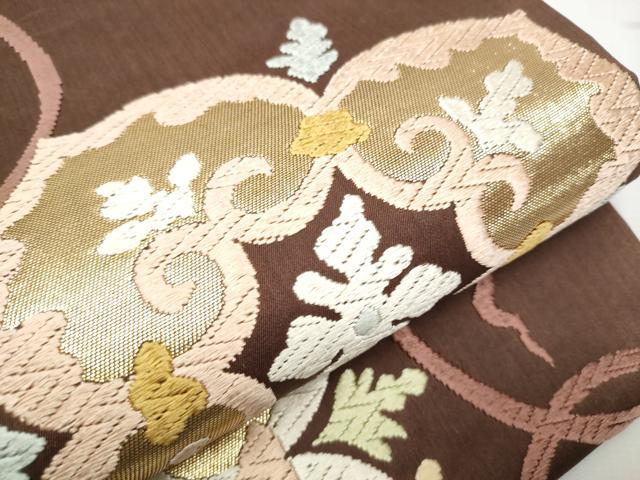 平和屋着物●六通柄袋帯 唐織 花唐草文 金糸 正絹 逸品 CABD0636hy