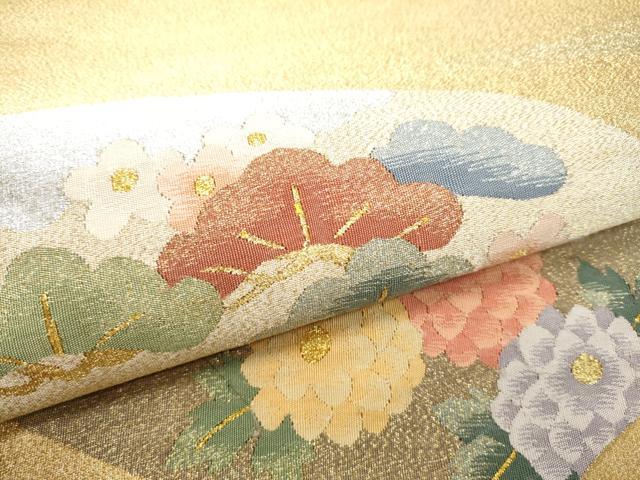 平和屋着物●太鼓柄袋帯　綴れ　地紙鳳凰草花文　金銀糸　正絹　逸品　CABD0631hy