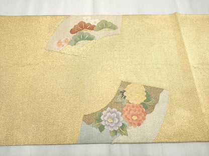 平和屋着物●太鼓柄袋帯　綴れ　地紙鳳凰草花文　金銀糸　正絹　逸品　CABD0631hy