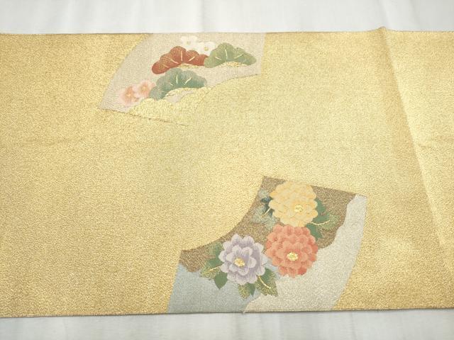 平和屋着物●太鼓柄袋帯　綴れ　地紙鳳凰草花文　金銀糸　正絹　逸品　CABD0631hy