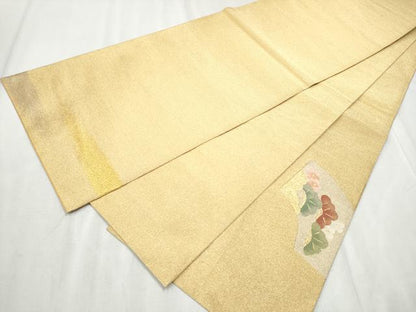 平和屋着物●太鼓柄袋帯　綴れ　地紙鳳凰草花文　金銀糸　正絹　逸品　CABD0631hy