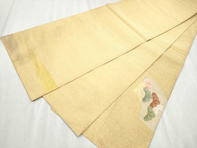 平和屋着物●太鼓柄袋帯　綴れ　地紙鳳凰草花文　金銀糸　正絹　逸品　CABD0631hy