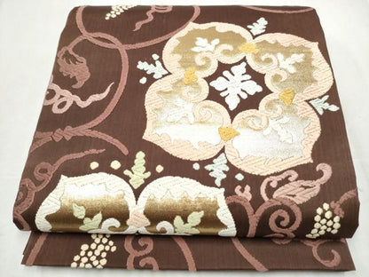 平和屋着物●六通柄袋帯 唐織 花唐草文 金糸 正絹 逸品 CABD0636hy